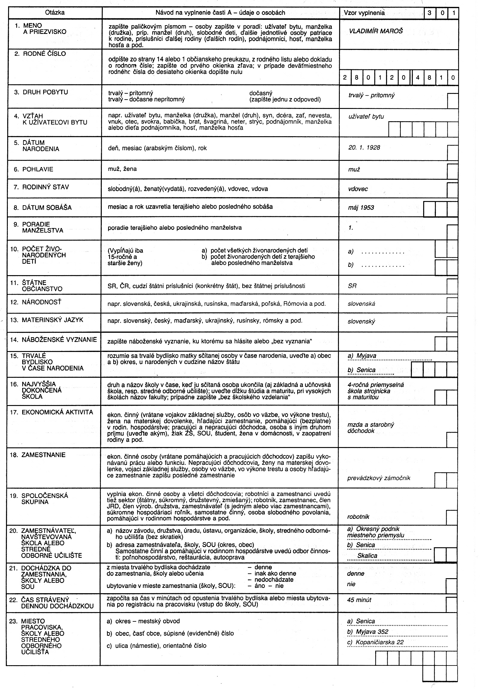 Data concerning persons - 1st page