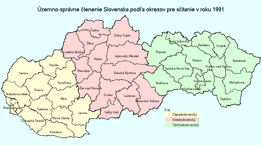 zemno - sprvne lenenie Slovenska v roku 1991
